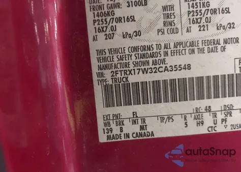 2002 Ford F150 z USA, uszkodzony, nr VIN 2FTRX17W32CA35548